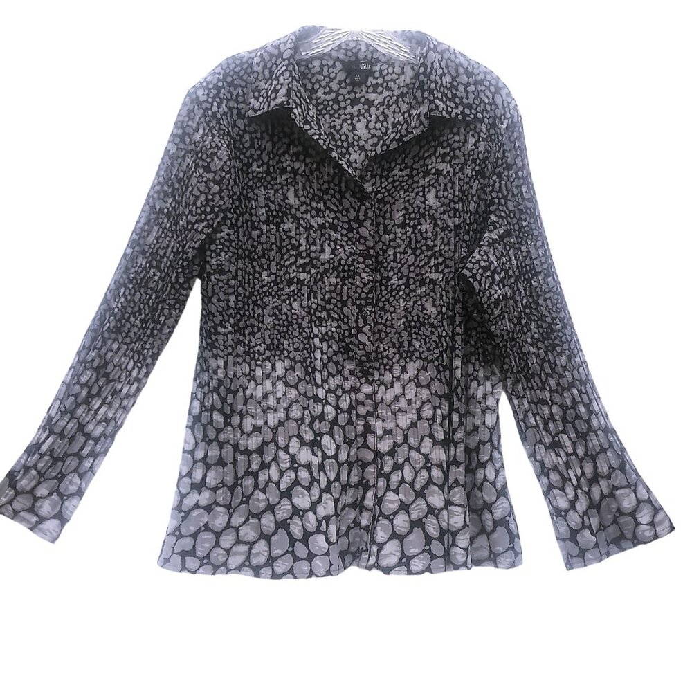 East 5th Women's Blouse 1X Black Gray Geometric Print Flared Long Sleeve Shirt